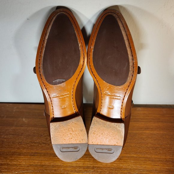 Santoni Handmade Italian Double Buckle Brown Leather Shoes Men (39) main image 9